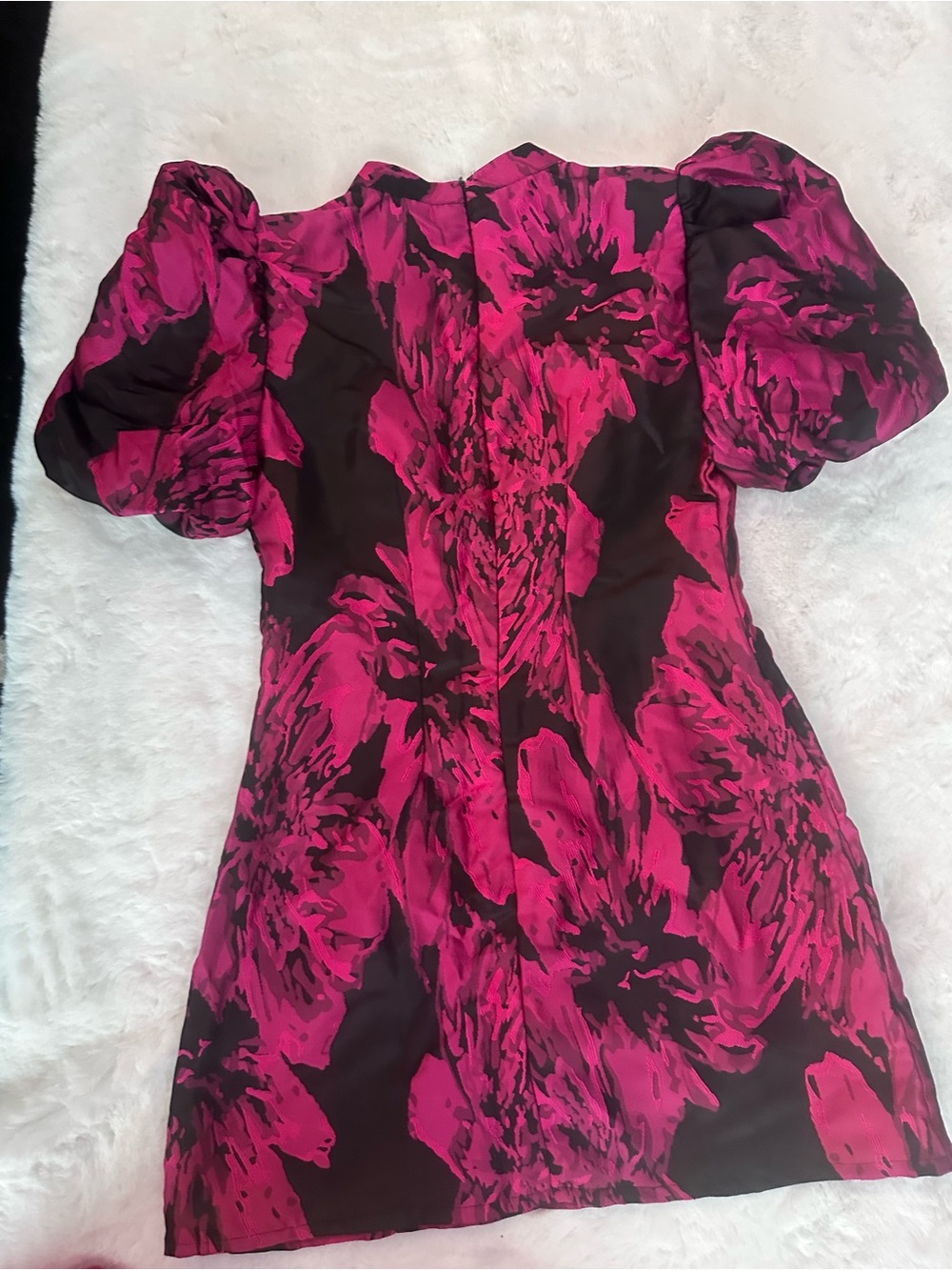 Women's Hot Pink and Black Floral Puff-Sleeve Dress size M. New w/o tag